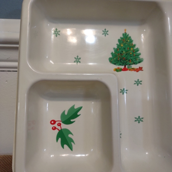 Art Form Ind Christmas Tree Chip Dip Rigid Plastic Divided Serving Tray Vintage - Picture 9 of 13